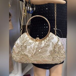 Elegant Gold Embroidered Handbag